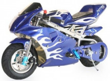 Moto de course 49cc PS 77 bleue et flamme argentée 6.5/6.5 pouces